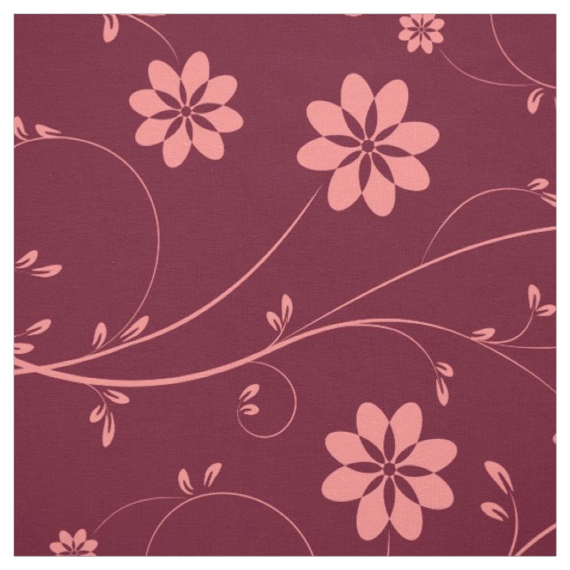 Cute Coral Red & Burgundy Delicate Blommönster Tyg (Provkarta)