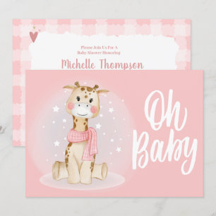 Cute Coral Rosa Giraffe Baby Shower-inbjudan Inbjudningar