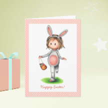 Cute Coral Rosa Girl Girl Girl i Bunny Kostym Påsk