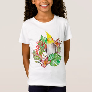Cute Corella-papegoja i tropiska växter och blommo T Shirt