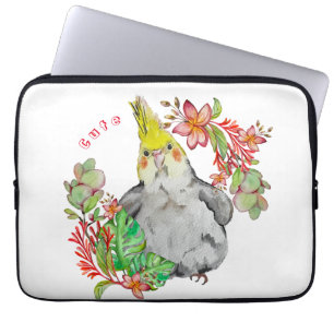 Cute Corella parrot i tropiska blommor Baby Bodys Laptop Fodral