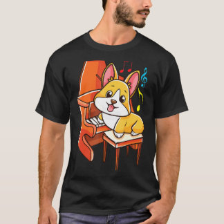 Cute Corgi And Piano For Music T Shirt
