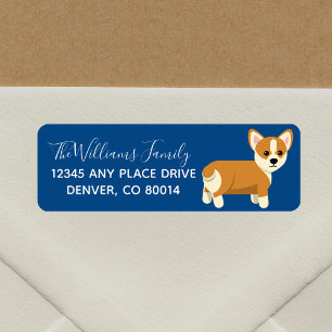 Cute Corgi Anpassningsbar Blue Returadress Etikett