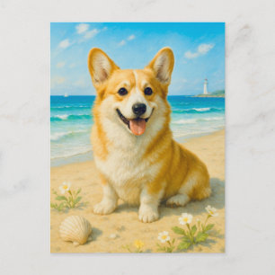 Cute Corgi Beach Lighthouse Welsh Queen-vykort Vykort