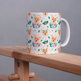 Cute Corgi Blommigt Mugg