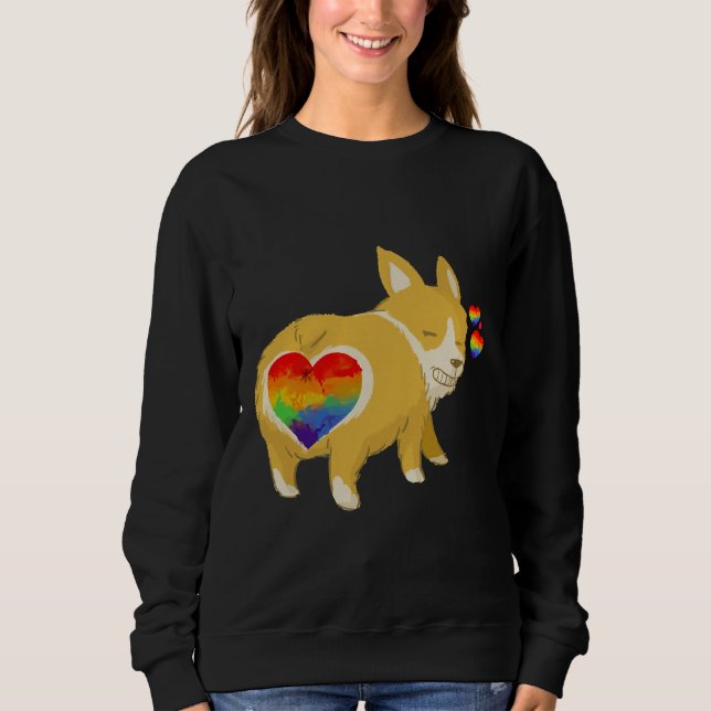 Cute Corgi Butt Lgbt Gay Rainbow Flagga Heart Desi T Shirt (Framsida)