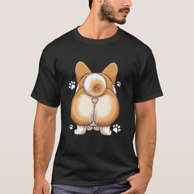 Cute Corgi Butt with Paw Prints T Shirt (Framsida)