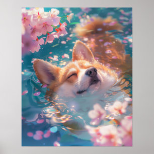 Cute Corgi Chill i Vatten Poster