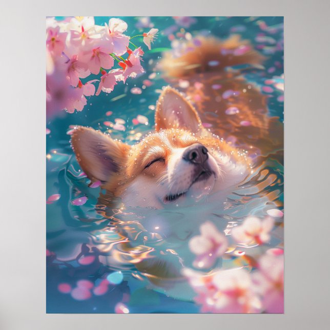 Cute Corgi Chill i Vatten Poster (Framsidan)