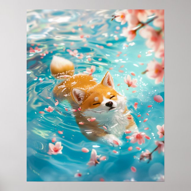 Cute Corgi Chill i Vatten Poster (Framsidan)