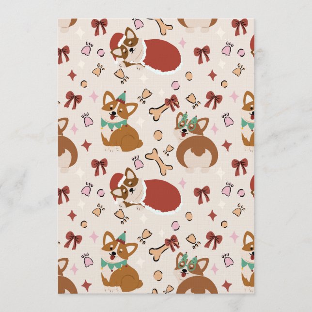 Cute Corgi Christmas Holiday Seamless Pattern Inbjudningar (Framsida)