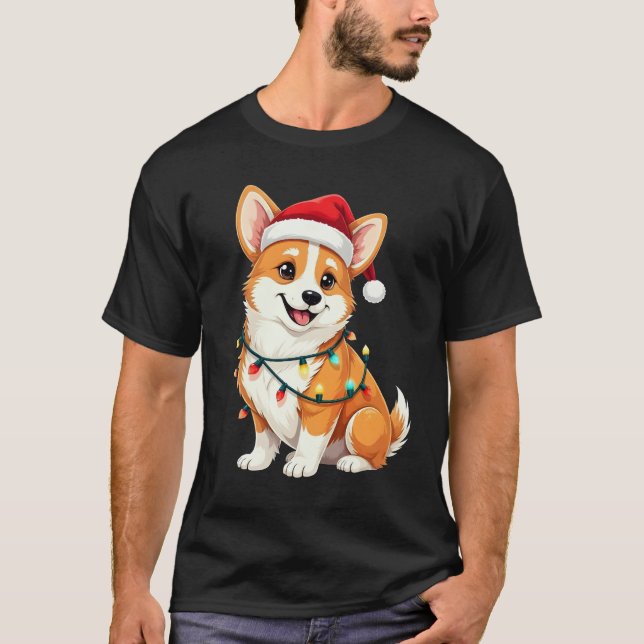 Cute Corgi Christmas Santa Pet Dog Lover  T Shirt (Framsida)