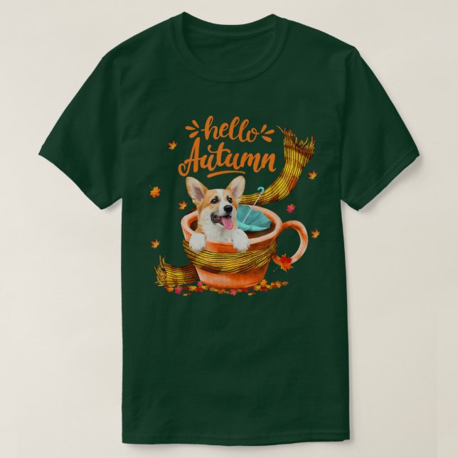 Cute Corgi Coffee Kopp Hej Höst T Shirt (Design framsida)