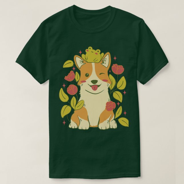 Cute Corgi Dog And Frog-719 T Shirt (Design framsida)