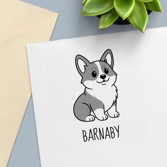 Cute Corgi Dog Custom Name Självfärgande Stämpel (Skapare uppladdad)