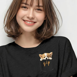 Cute Corgi Dog Peeeking Out Fake Pocket T Shirt