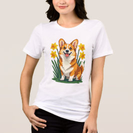 Cute Corgi Dog With Daffodils T Shirt