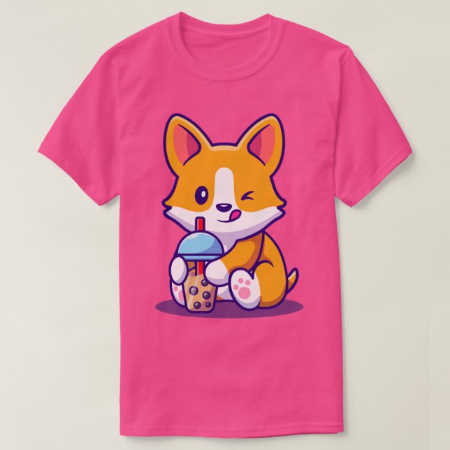 Cute Corgi Drink Mjölk Tea Boba T Shirt (Design framsida)