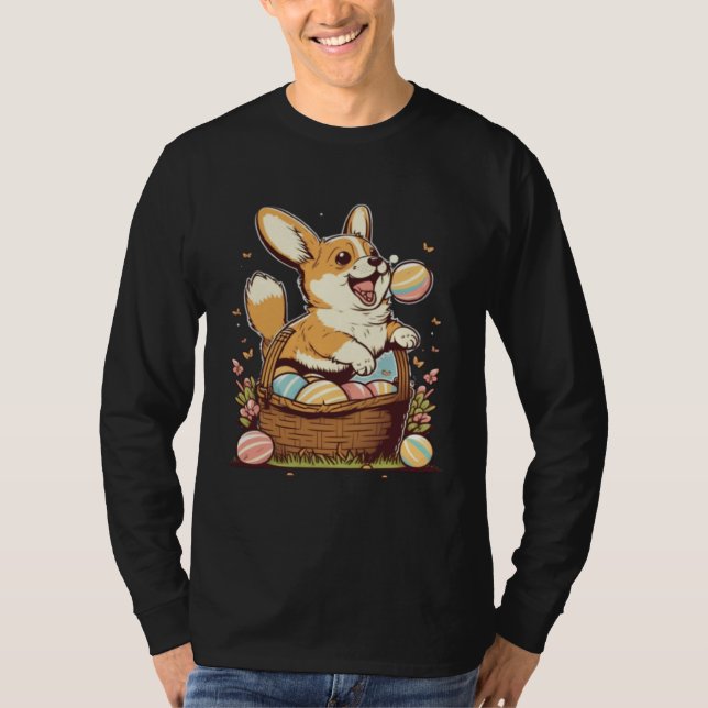 Cute Corgi Easter Egg Basket Happy Easter Kids T Shirt (Framsida)