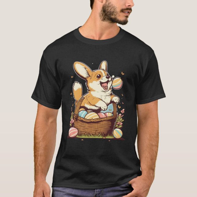 Cute Corgi Easter Egg Basket Happy Easter Kids T Shirt (Framsida)