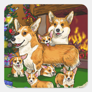 Cute Corgi-familjen Fyrkantigt Klistermärke