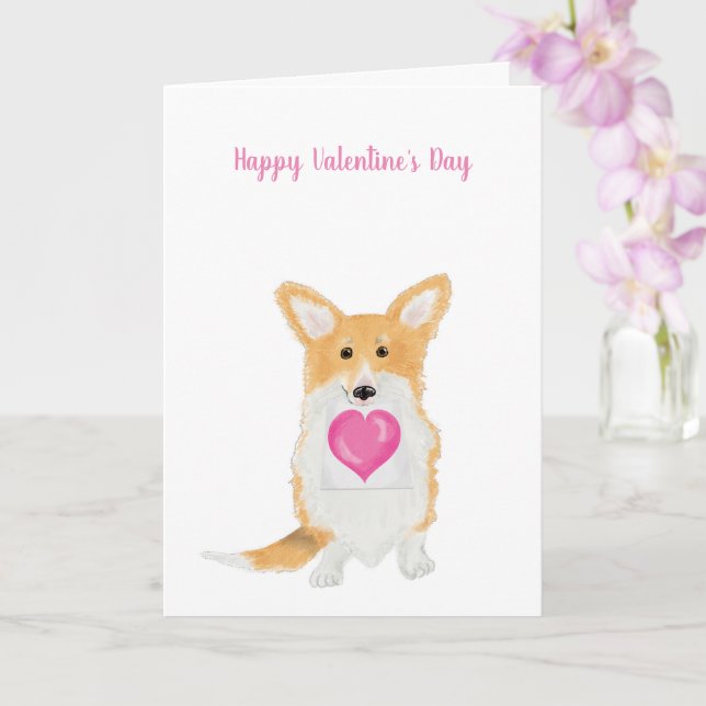 Cute Corgi "Glad Alla hjärtans dag"-rosa Kort (Orkide)