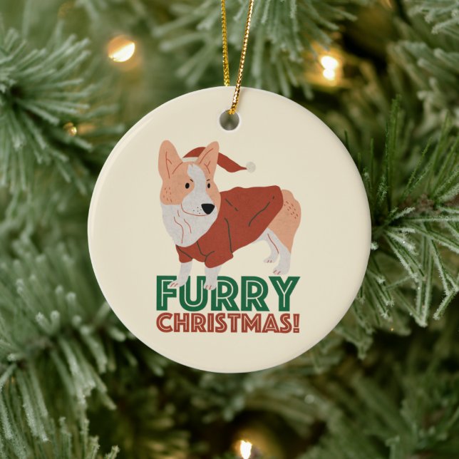 Cute Corgi Hårig jul Julgransprydnad Keramik (Träd)