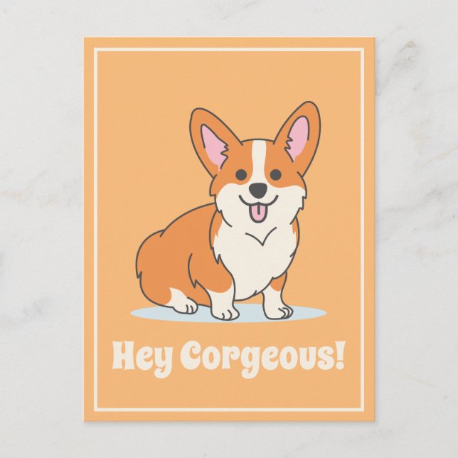 Cute Corgi "Hej Corgous" Illustration Funny Vykort (Framsida)