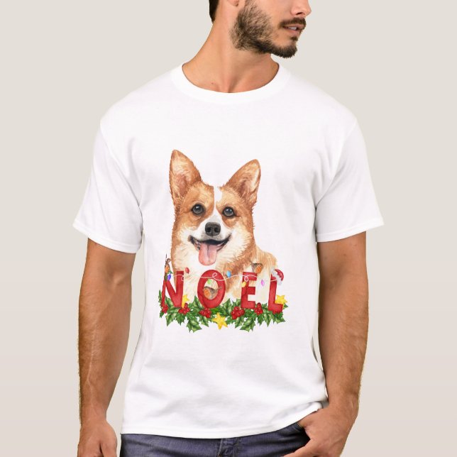 Cute Corgi Helgdag Porträtt T Shirt (Framsida)