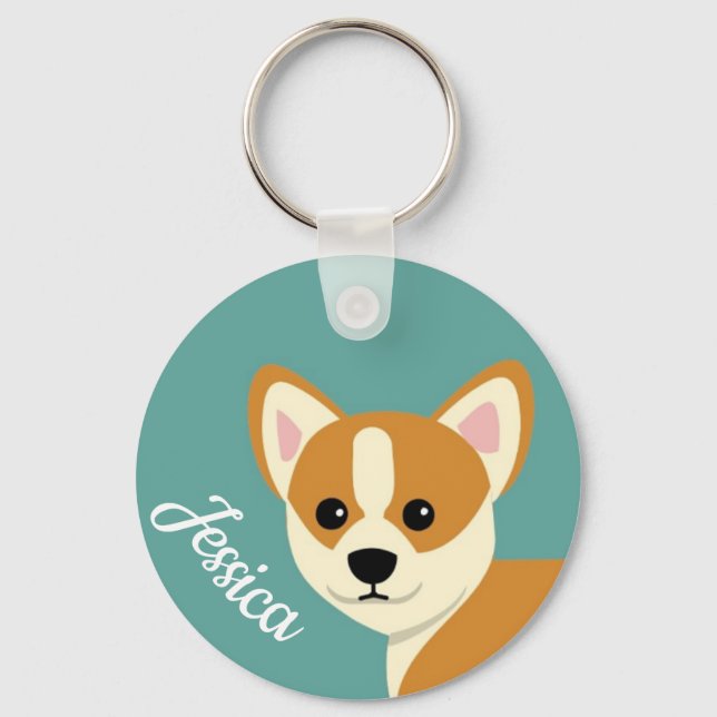 Cute Corgi Hund älskare Personlig Nyckelring (Framsida)