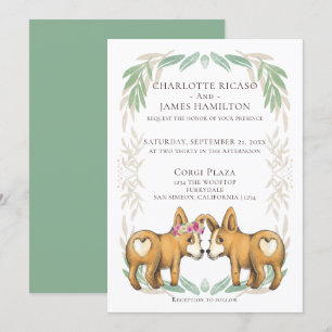 Cute Corgi Hund Bride och Groom Bröllop Inbjudningar