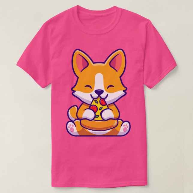 Cute Corgi Hund Eating Pizza T Shirt (Design framsida)