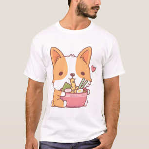 Cute Corgi Hund Eating Ramen T Shirt
