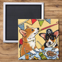 Cute Corgi Hund Födelsedagsfest Puppy Square