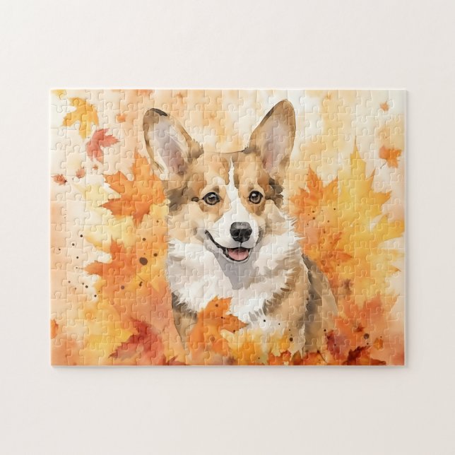 Cute Corgi Hund/Höst/Fall Pussel (Horisontell)