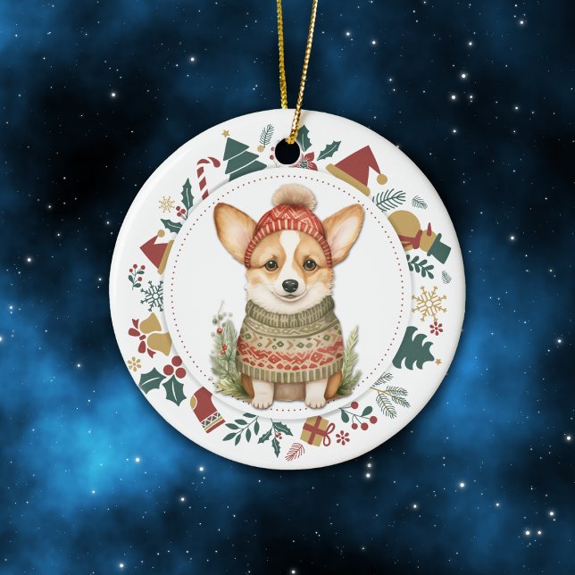 Cute Corgi Hund i Vintersöt jul Julgransprydnad Keramik (Skapare uppladdad)