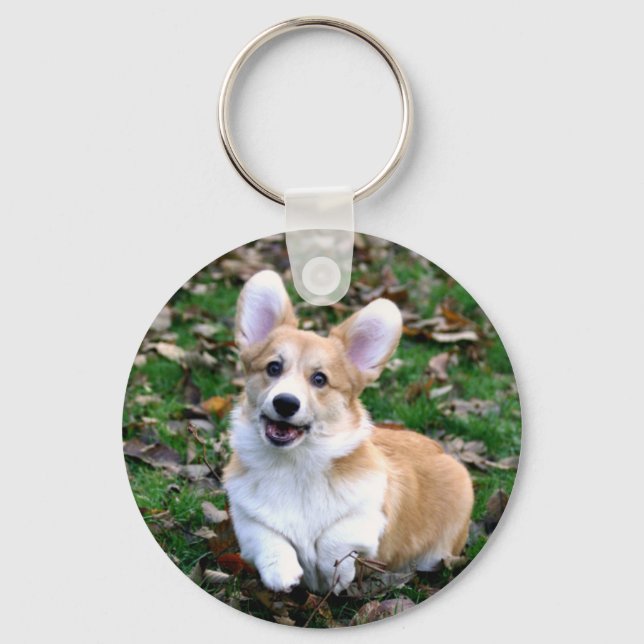 Cute Corgi Hund Leaping Nyckelring (Framsida)