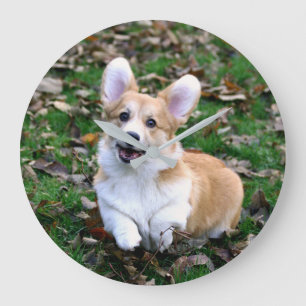 Cute Corgi Hund Leaping Stor Klocka