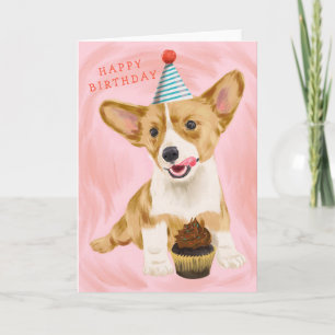 Cute Corgi Hund med Cupkaka Birthday Kort