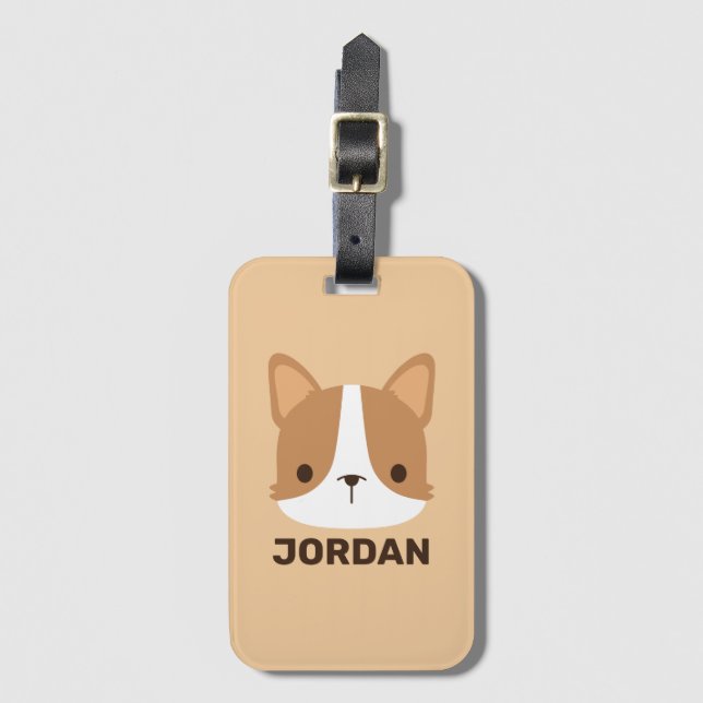 Cute Corgi Hund med Personlig Namn Bagagebricka (Framsida vertikal)