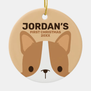 Cute Corgi Hund med Personlig Namn Julgransprydnad Keramik