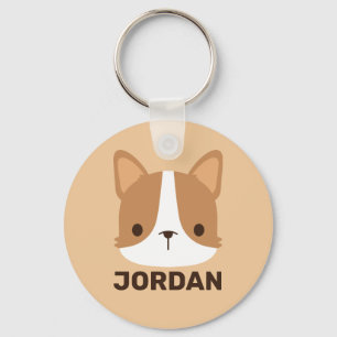 Cute Corgi Hund med Personlig Namn Nyckelring