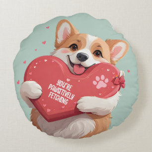 Cute Corgi Hund Pun Hearts Monogram Namn Valentine Rund Kudde