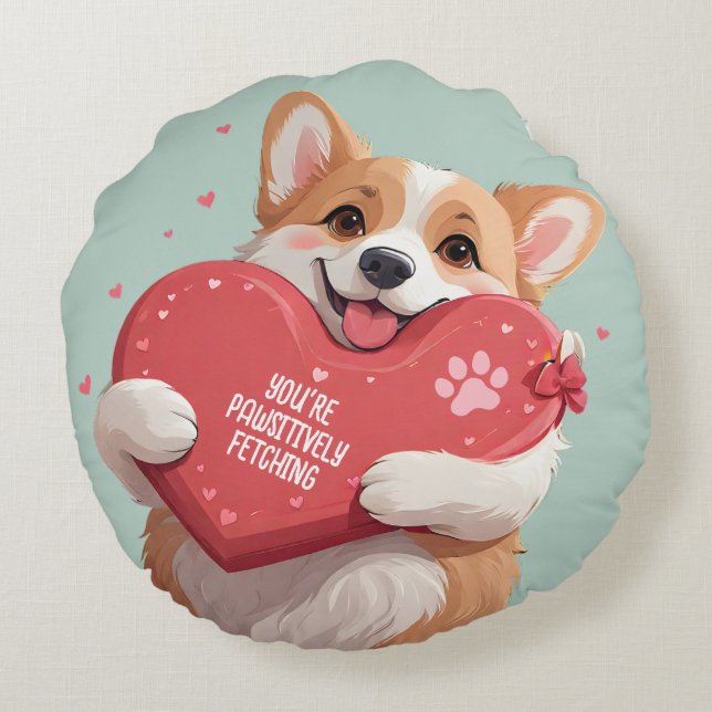 Cute Corgi Hund Pun Hearts Monogram Namn Valentine Rund Kudde (Baksidan)
