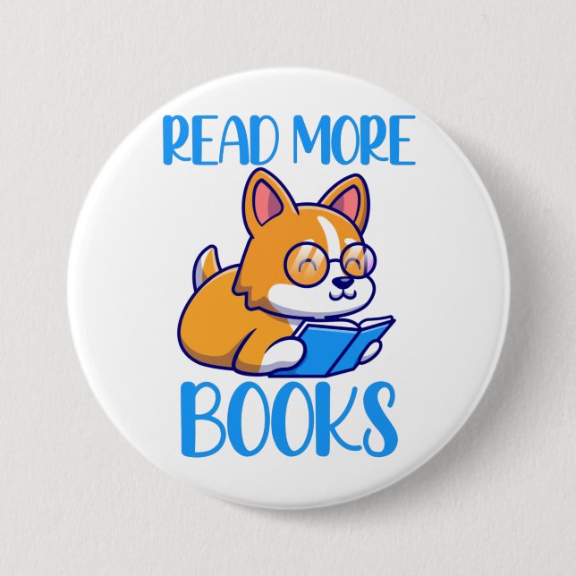 Cute Corgi Hund Reading Button Knapp (Framsida)