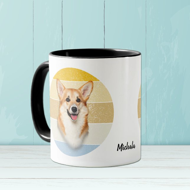 Cute Corgi Hund Retro Sunset Mugg (Skapare uppladdad)