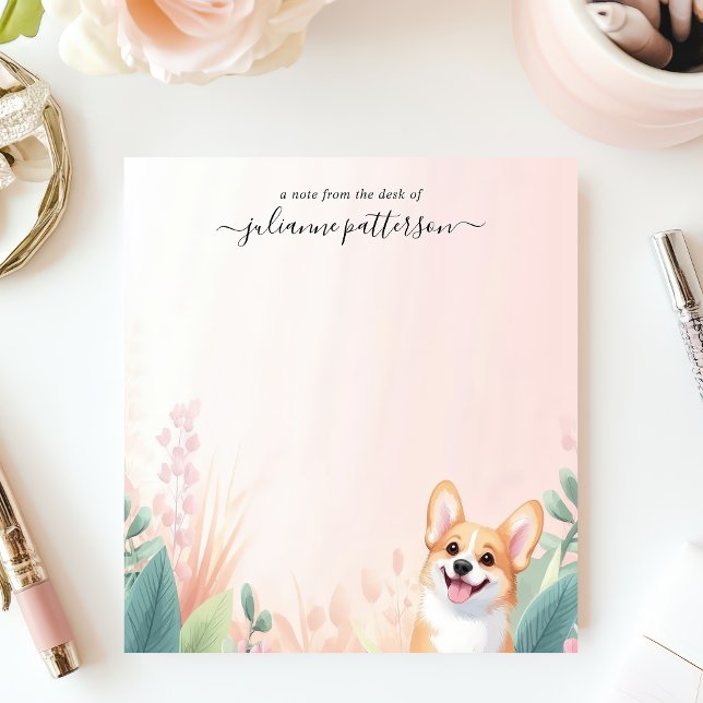 Cute Corgi Hund Tropical Foliage Personlig Namn Anteckningsblock (Skapare uppladdad)