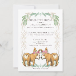 Cute Corgi Hund Two Brides Gay Bröllop Inbjudningar