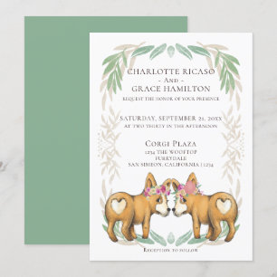 Cute Corgi Hund Two Brides Gay Bröllop Inbjudningar