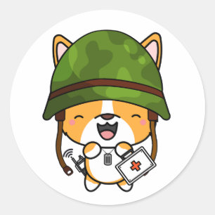 Cute Corgi Hund Wearing Army helmet Runt Klistermärke